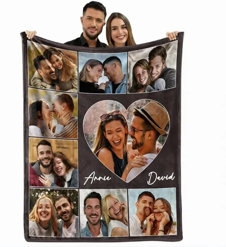 Miniatura 20 de MeMoShe Mantas personalizadas con fotos, regalos personalizados para parejas, manta de foto personalizada, regalos personalizados de "Te quiero