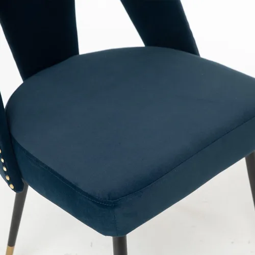 Miniatura 6 de Silla de comedor tapizada de terciopelo con patas de metal y respaldo abierto, decoración de remaches, silla auxiliar contemporánea, para comedor