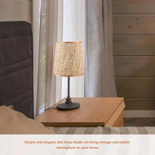 Miniatura 2 de VOSAREA Pantalla de lámpara pequeña de ratán tejida para lámparas de mesa y luz de pie con clip en tela de tela, pantallas de lámpara de lámpara