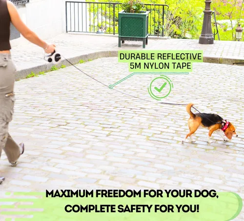 Miniatura 8 de Snuggle Paws - Correa retráctil para perro de 16 pies, todo en uno, con linterna LED, soporte para bolsa de excrementos, cable de acero resistente a