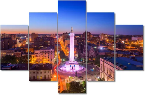 Miniatura 69 de TUMOVO Fotos en lienzo de Estados Unidos, Cincinnati, Ohio, Skyline at Dusk para tu sala de estar, impresiones de paisaje urbano de rascacielos