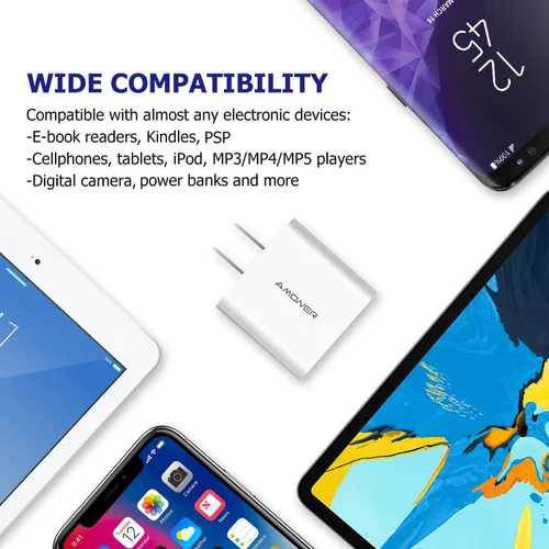 Miniatura 7 de Cargador de pared USB, Amoner Pack de 2 de 15W con 3 puertos USB, bloque de carga en forma de cubo para iPhone 14/13/12/11/X/XR/X/8/7/6, Galaxy