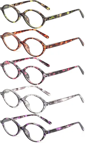 Miniatura 3 de JM - Paquete de 5 lentes de lectura ovalados para mujer, elegantes lentes de bloqueo de luz azul para computadora con bisagras de resorte