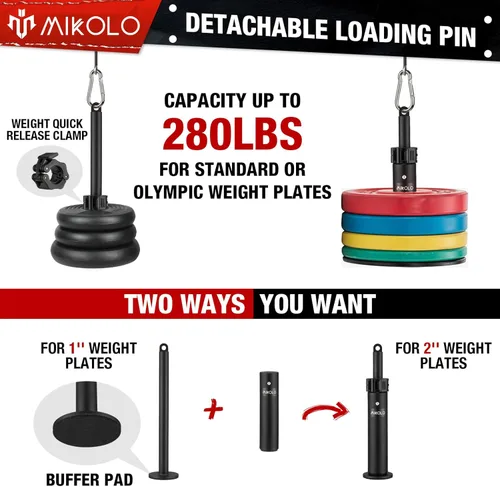 Miniatura 4 de Mikolo - Sistema fitness para musculación del tren superior, máquina de cable doble (1,8 m y 2,30 m) con pasador de carga mejorado para extensión
