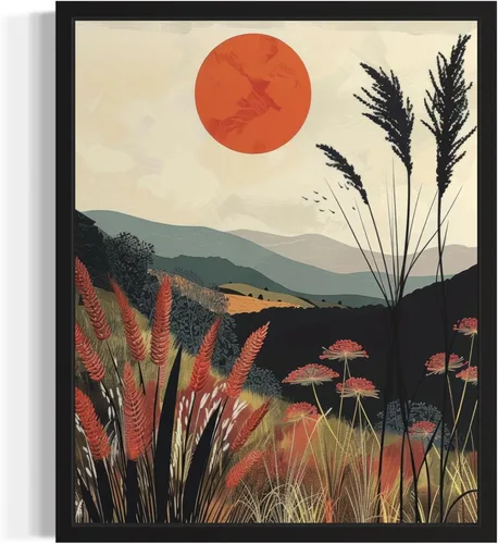 Miniatura 13 de Póster de paisaje, arte de pared retro vintage, galería de pintura de la naturaleza 22 (montañas Ades, 11 x 14 pulgadas, marco negro)