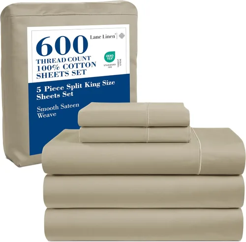 Miniatura 26 de LANE LINEN Juego de sábanas tamaño King – Sábanas de 600 hilos 100% algodón de fibra larga, naturalmente frescas y duraderas para el uso diario, 01