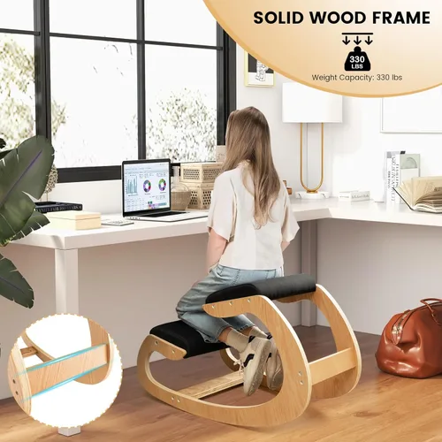 Miniatura 4 de Giantex Silla ergonómica de rodillas, silla de postura para escritorio con cojín, marco de madera maciza, carga máxima de 330 libras, cómoda silla