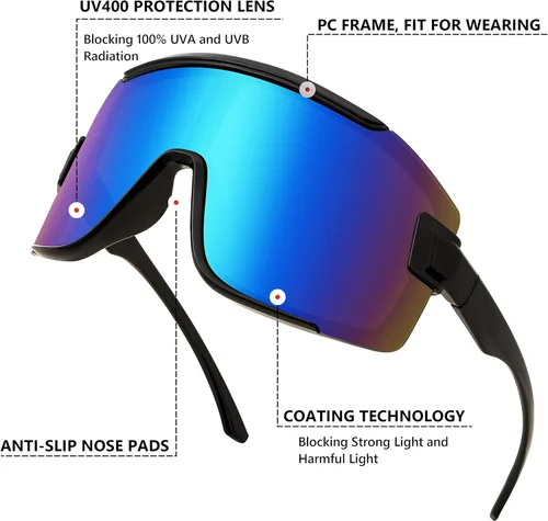 Miniatura 6 de FEISEDY Gafas de ciclismo para hombres y mujeres, gafas de sol deportivas de los años 80, gafas de esquí, conducción, pesca, ciclismo, protección