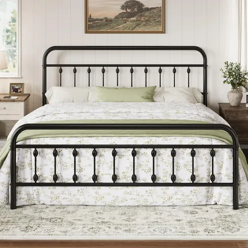 Miniatura 16 de Allewie Marco de Cama de Plataforma Metálica Tamaño Individual de 14 Pulgadas con Cabecero/Pie de Cama de Arte de Hierro Estilo Victoriano, Base