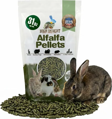High Desert Delight - Pellets de alfalfa, ricos en proteínas, alimento para animales pequeños para conejos jóvenes, cobayas y mascotas pequeñas,
