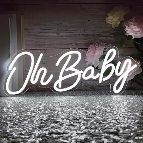Miniatura 8 de Letrero de neón Oh Baby para telón de fondo y decoración de pared, luz de neón LED regulable para telón de fondo, baby shower, cumpleaños