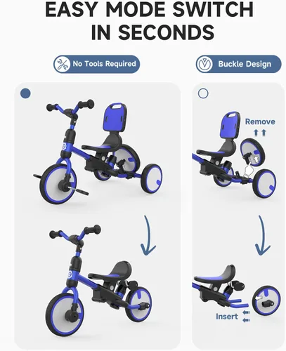 Miniatura 3 de besrey Triciclo para niños pequeños con rueda de repuesto, bicicleta para niños de 1 a 3 años, triciclo 5 en 1 para niños con asa de empuje