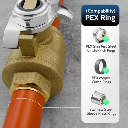 Miniatura 3 de Vintex Paquete de 4 válvulas de bola Pex de 1/2 pulgada, válvula de cierre Pex de 1/2 pulgada, dos asas rojas para agua caliente y dos asas azules