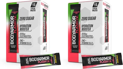 Miniatura 12 de BODYARMOR Paquetes de electrolitos Flash IV con cafeína, paquete variado de frambuesa azul y bayas de dragón, mezcla de bebida energética sin