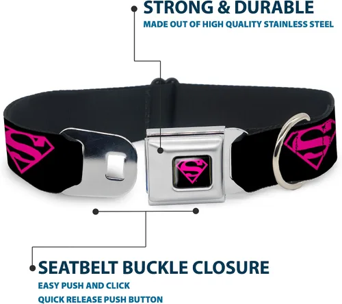 Miniatura 4 de buckle-down 9 – 15" Superman Escudo Negro/caliente Rosa Perro Cuello, pequeñas