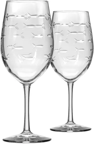 Miniatura 28 de Rolf Glass School of Fish - Copas de vino blanco de 12 onzas, juego de 4 copas de vino sin plomo, copas de vino grabadas con rueda de diamante, 12oz