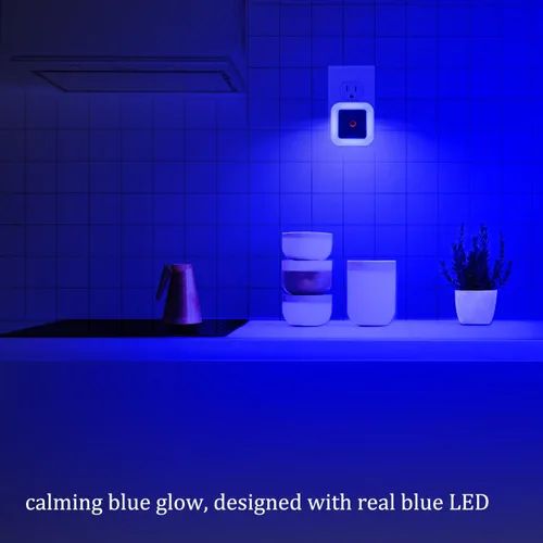 Miniatura 3 de Paquete de 4 luces LED de noche azul brillante, luz nocturna de pared enchufable de 0.5 W con sensor automático del atardecer al amanecer