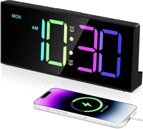 Tetino Reloj despertador fuerte para durmientes pesados, relojes digitales con brillo de volumen ajustable, repetición, respaldo de batería,