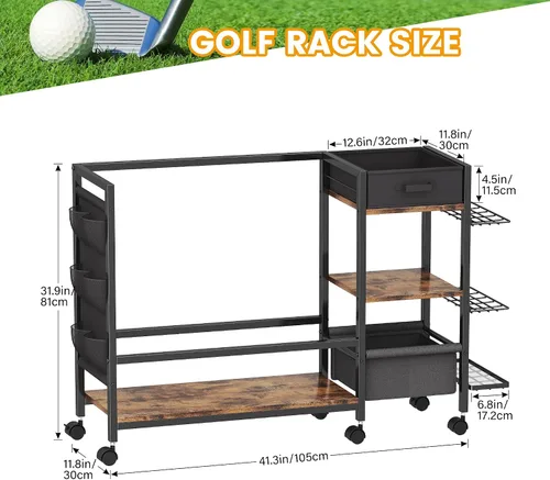 Miniatura 7 de Organizador de almacenamiento de bolsa de golf para garaje, organizador de golf con estante de golf adicional y bolsa lateral de tela para 20 palos