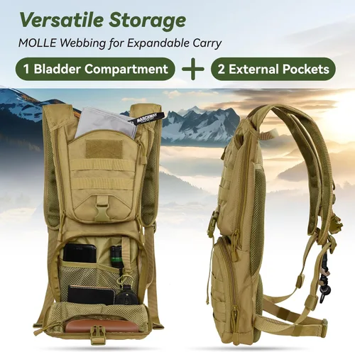 Miniatura 4 de MARCHWAY Mochila táctica de hidratación Molle con bolsa de agua de TPU de 3 litros, mochila militar para ciclismo, senderismo, correr, escalada