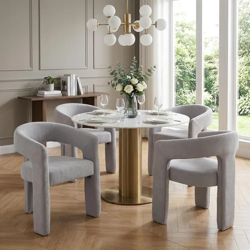 Miniatura 13 de HNY Silla moderna de cocina y comedor de estilo barril, silla de acento tapizada en cuero sintético PU con brazo, silla de lado de 47 cm de ancho