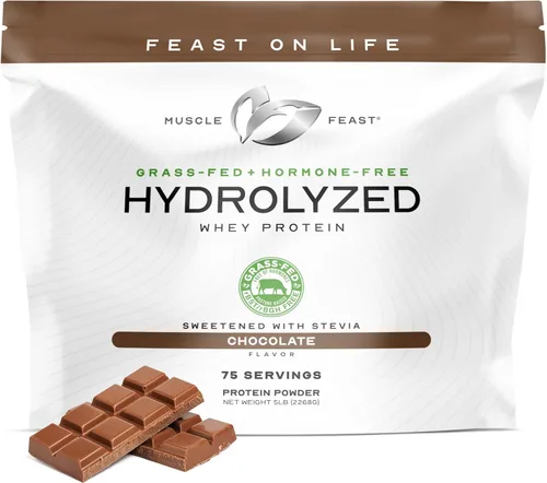 Muscle Feast Proteína de suero hidrolizada alimentada con pasto, totalmente natural sin hormonas, chocolate, 5 libras