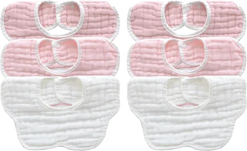 MUKIN Toalla babeante para bebé, baberos a presión, baberos de muselina, paquete de 6, ajustable, algodón suave Gradiente Rosa