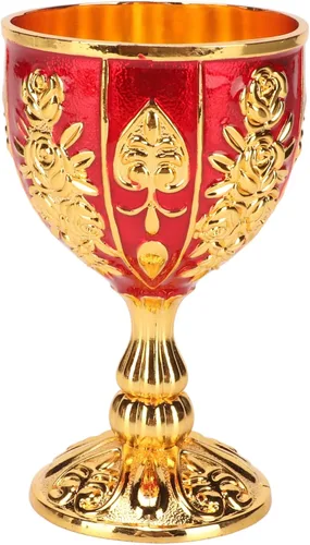 Cáliz de metal de aleación de zinc con flor en relieve de 4 pulgadas con patrón elegante, cáliz dorado vintage, ideal para pub, regalos (rojo dorado)