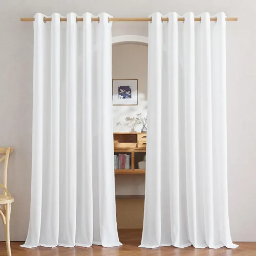 Miniatura 96 de NICETOWN Cortinas de lino natural con textura de lino para dormitorio, mezcla de lino rústica con ojales en la parte superior, semitransparentes