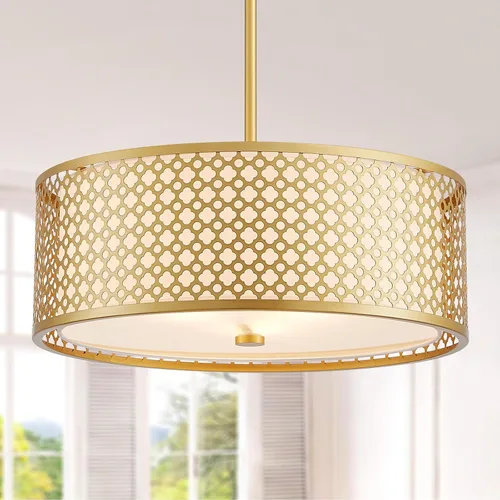 Miniatura 8 de Candelabro de Tambor de Tela Moderno, Lámpara Colgante para Sala de Estar, Dormitorio, Comedor, D18 x 16-54 pulgadas (Altura Ajustable), Marco