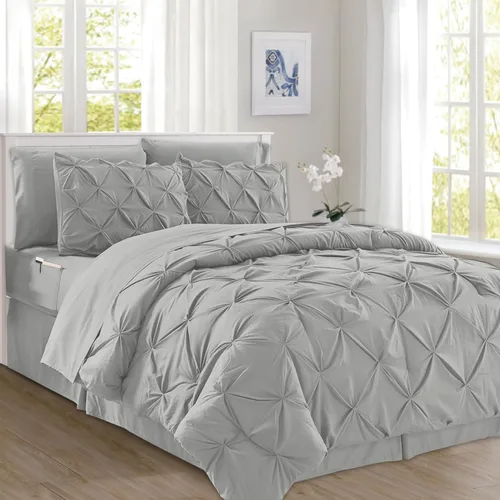 Miniatura 17 de Elegant Comfort Juego de edredón con pliegues pinzados de 8 piezas - Cama completa en una bolsa para todas las estaciones, incluye juego de sábanas