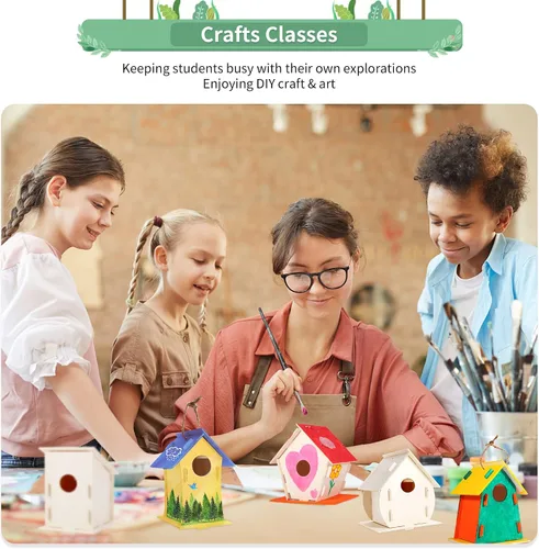 Miniatura 2 de ILHSTY Paquete de 18 casas de pájaros de madera grandes pintables para niños, manualidades para niños, casas de madera para manualidades, fiestas