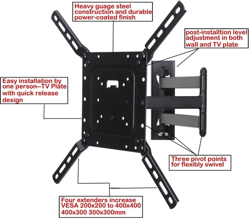 Miniatura 7 de VideoSecu Soporte de pared para TV con movimiento completo, inclinable y brazo articulado giratorio para la mayoría de televisores LCD LED 3D de 22