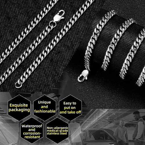 Miniatura 2 de SytsLNKXXX Collar de cadena cubana Miami para hombres y mujeres, acero inoxidable 316L de 40.236in de ancho, 18"20"22"24" de largo, joyería de hip
