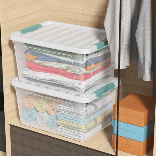 Miniatura 5 de 6 paquetes de contenedores de plástico transparente de 35 L con tapas, cajas de almacenamiento grandes