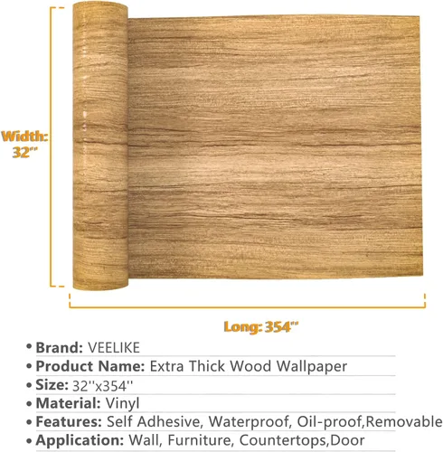 Miniatura 9 de VEELIKE Papel tapiz de madera marrón de tamaño ancho de 32''x354'' despegar y pegar para encimeras de cocina, papel de contacto de madera