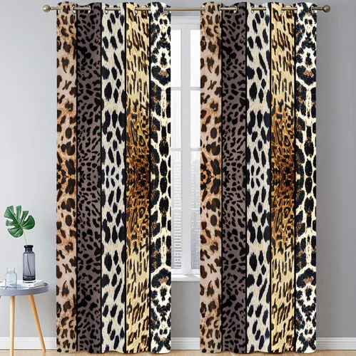 Miniatura 19 de Cortina opaca con estampado de animales salvajes, para oscurecer la habitación, con aislamiento térmico, con ojales para sala, comedor, dormitorio