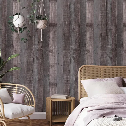Miniatura 2 de WENMER Papel tapiz de veta de madera rústica marrón gris, 17.71 x 394 pies, despegar y pegar, autoadhesivo, impermeable, fácil de instalar