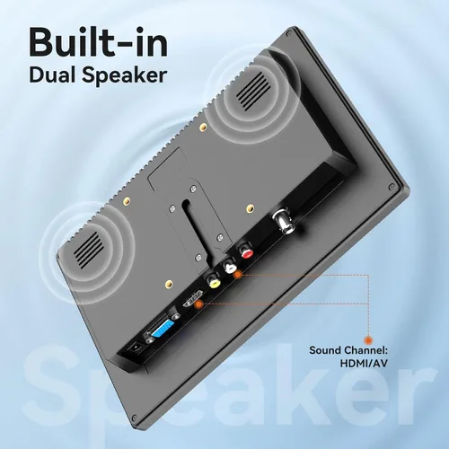 Miniatura 6 de Monitor de seguridad CCTV de 10,1 pulgadas, segundo monitor pequeño para vigilancia DVR/NVR, entradas HDMI VGA BNC AV, altavoces incorporados