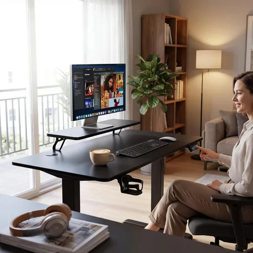 Miniatura 2 de Furmax Escritorio eléctrico de pie, escritorio de pie de 47 x 24 pulgadas, escritorio de pie para sentarse y trabajar en altura ajustable, Negro