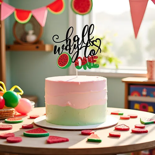Miniatura 8 de Sleyberoy Decoración de pastel de Half Way to One, letrero de sandía feliz 6 meses, 1/2 camino a una fiesta, baby shower temático de frutas
