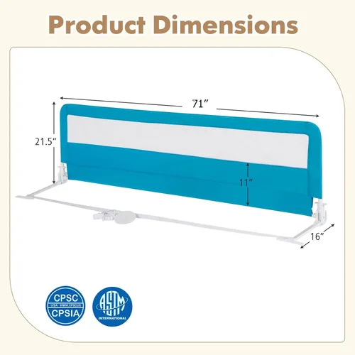 Miniatura 7 de BABY JOY Rieles de cama para niños pequeños, 59 pulgadas, extra largo, protector de cama abatible con correa de seguridad, barandilla plegable