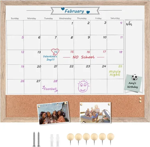 Miniatura 9 de Calendario de borrado en seco para pared, pizarra magnética de borrado en seco de 13 x 17 pulgadas, pizarra de borrado en seco y tablero de Blanco