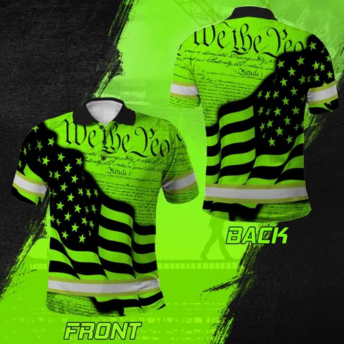 Miniatura 2 de Maddly Polo de alta visibilidad con diseño de calavera y bandera de Estados Unidos, ropa de trabajo patriótica con nombre personalizado
