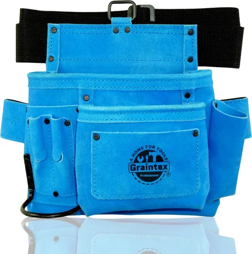 Miniatura 10 de Graintex Cinturón/Bolsa de herramientas de piel de ante de 5 bolsillos Rosa Cinturón de herramientas de cuero multiusos para mujeres y hombres