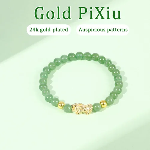 Miniatura 4 de Feng Shui Wealth Lucky Bracelet with Light Green Real Jade Bracelet for Women Men, 24K Gold Plated PiXiu Dragon Protection Bracelet Mantra Prayer