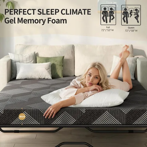 Miniatura 3 de Colchón para sofá cama de 4 pulgadas, repuesto de espuma viscoelástica de gel con funda de patrón geométrico transpirable lavable, soporte
