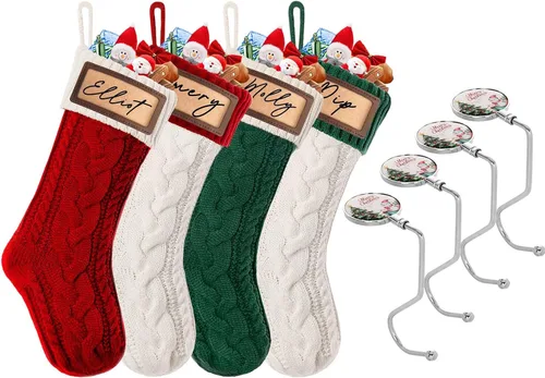 Miniatura 15 de Paquete de 2 medias de Navidad, medias de Navidad familiares grandes de 18 pulgadas, medias de punto de colores mixtos colgantes (2 mezclas)