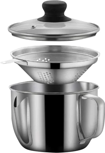 Miniatura 10 de Separador de grasa de acero inoxidable para 4 tazas/33.8 fl oz, separador de grasa con colador y tapa de vidrio, taza separadora de aceite de sopa