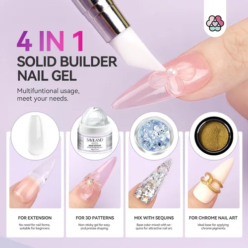 Miniatura 6 de SAVILAND Gel Constructor Sólido para Uñas - 60 g de Gran Capacidad, Geles de Uñas 3D, Gel Escultórico para Arte, No Pegajoso, Adhesivo para Tallado